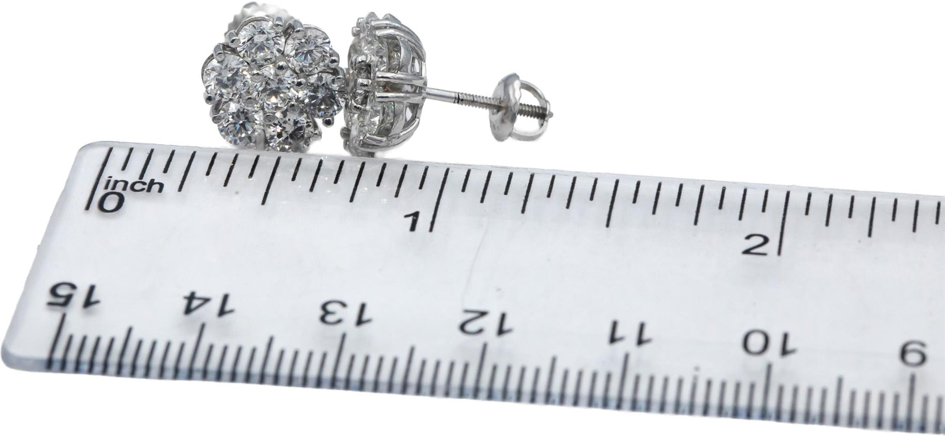 14k White Gold Round Diamond Cluster Flower Stud Screw Back Earrings 2.80CT