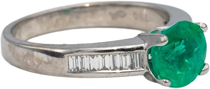 18k White Gold Round Emerald & Baguette Diamond Cocktail Ring 1.66CT Size 6.75