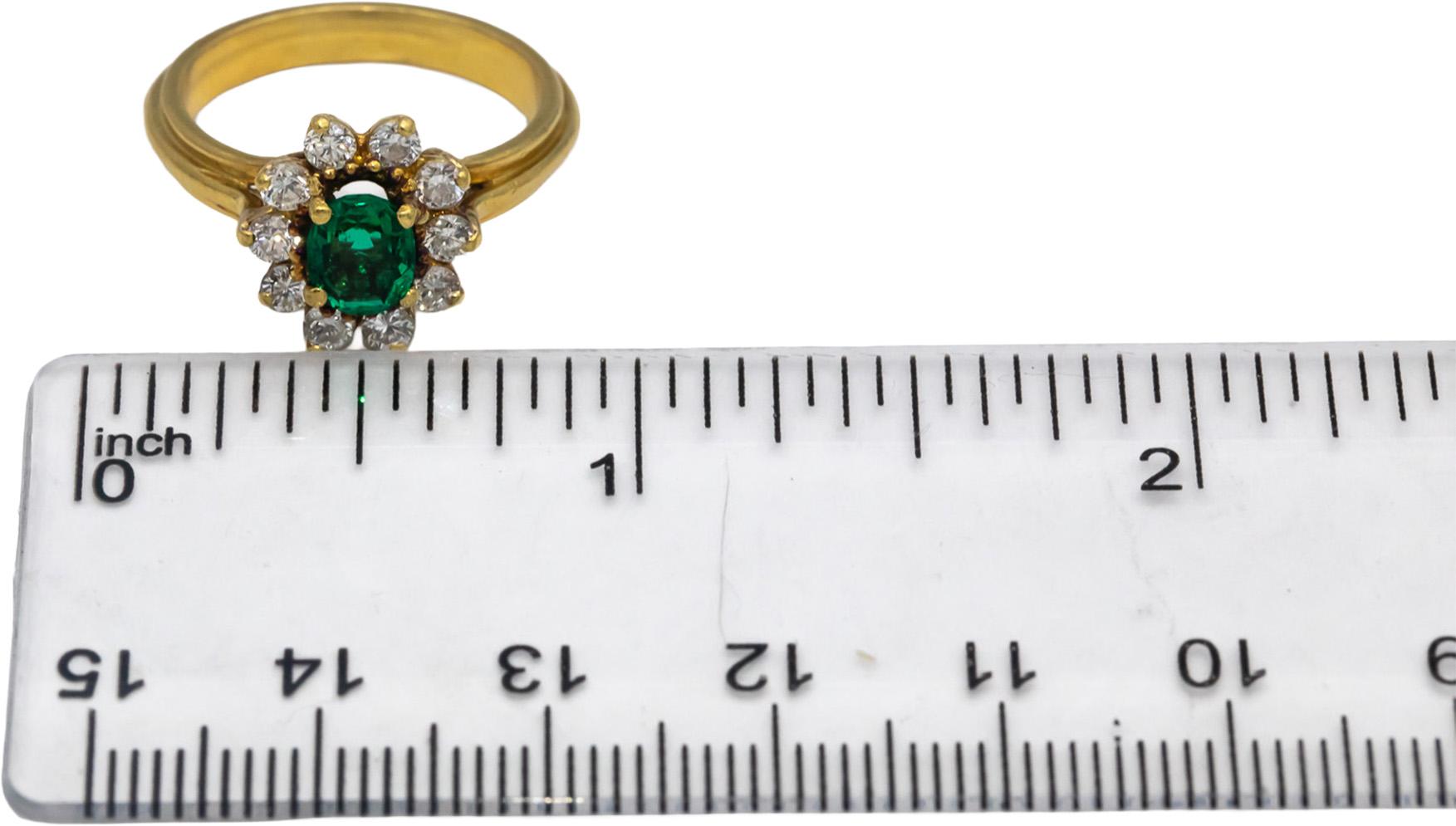 18k Yellow Gold VS Oval Cut Emerald Round Diamond Halo Ring 1.0CTW Size 6.25