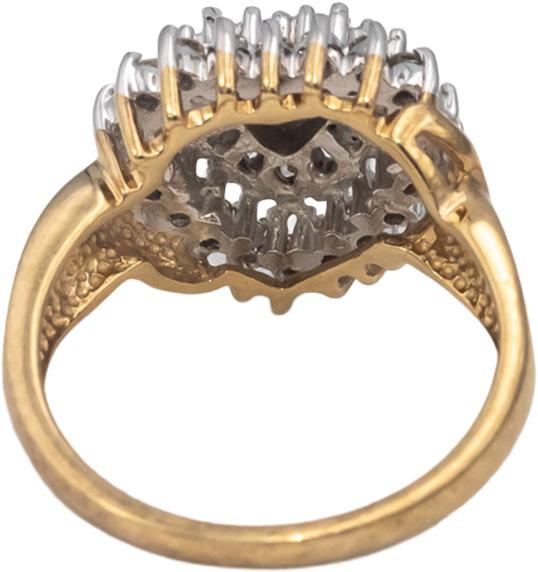 10k Yellow & White Gold Round & Baguette Cut Diamond Cocktail Ring 0.50CT Size 7