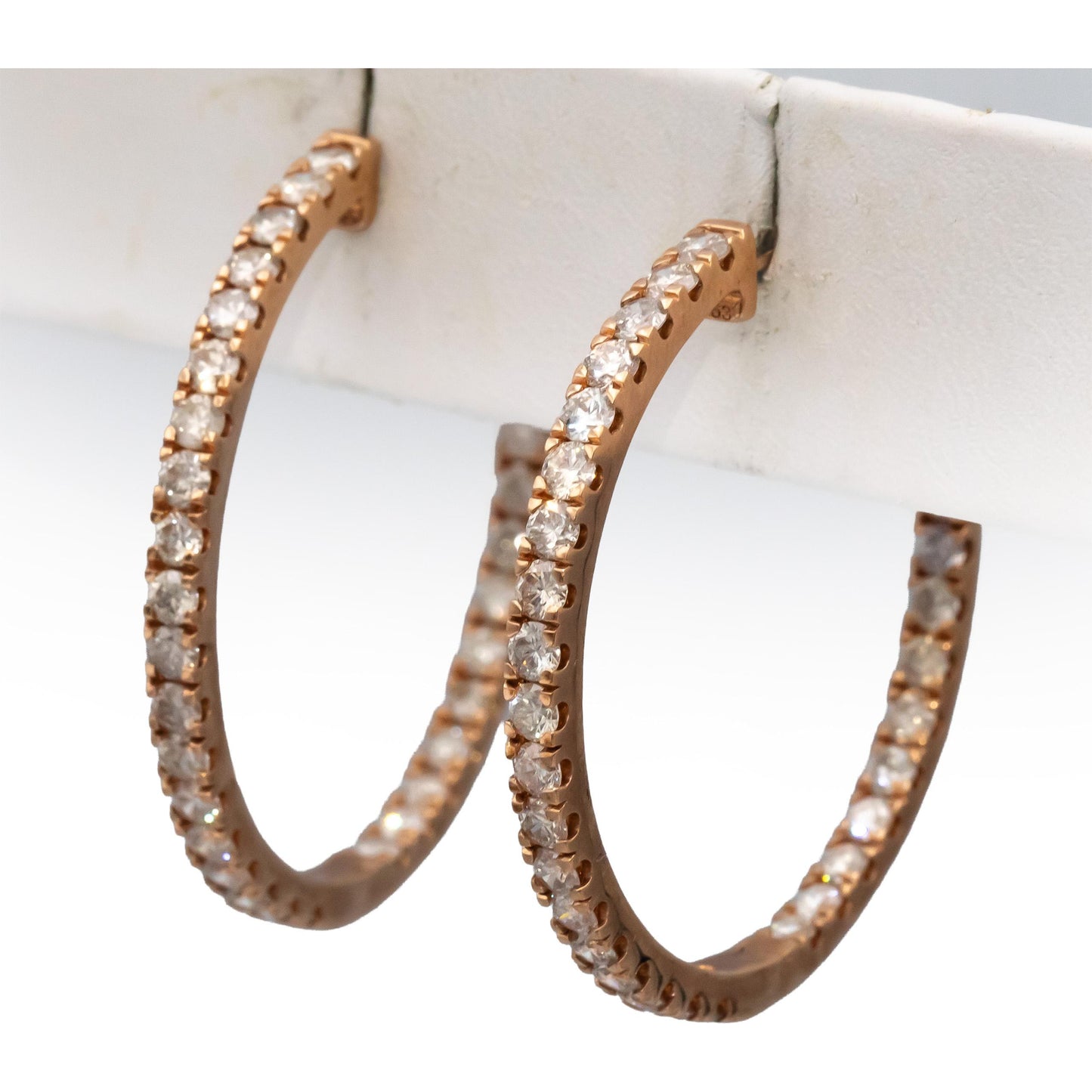 10k Rose Gold Round Diamond Inside Out Hoop Earrings 5.0CT