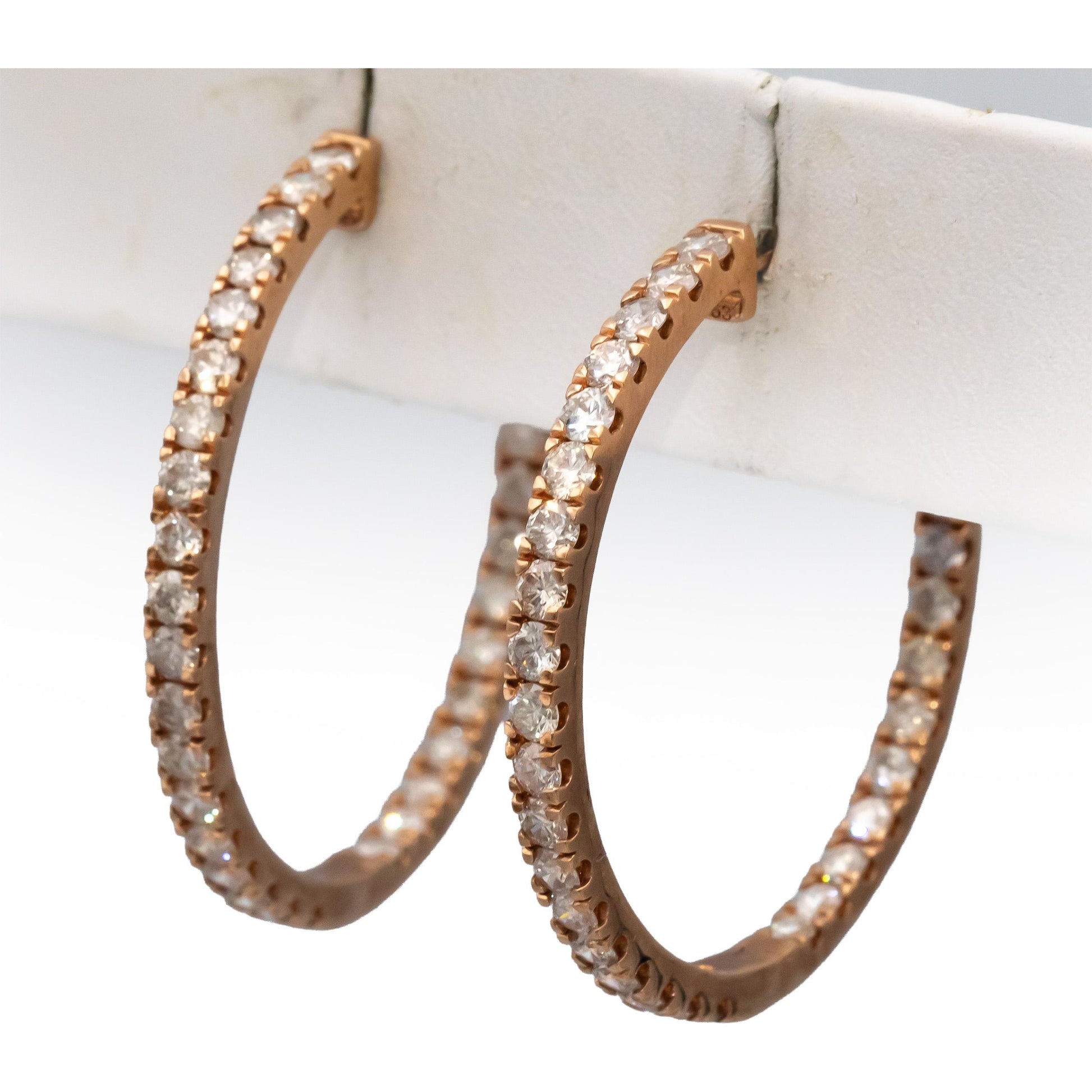 10k Rose Gold Round Diamond Inside Out Hoop Earrings 5.0CT