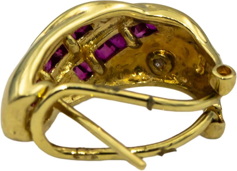 14k Yellow Gold Baguette Cut Ruby Round Diamond Earrings 1.04CTW