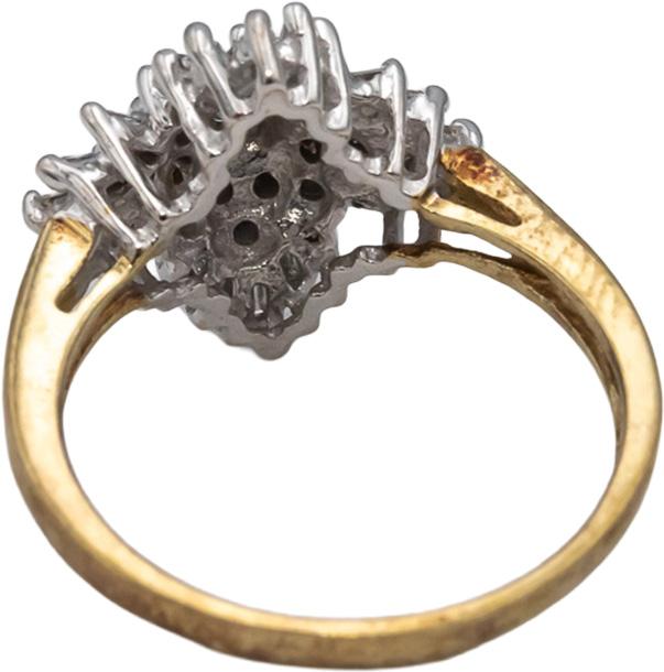 10k Yellow White Gold Round & Baguette Cut Diamond Cluster Ring 0.50CT Size 7