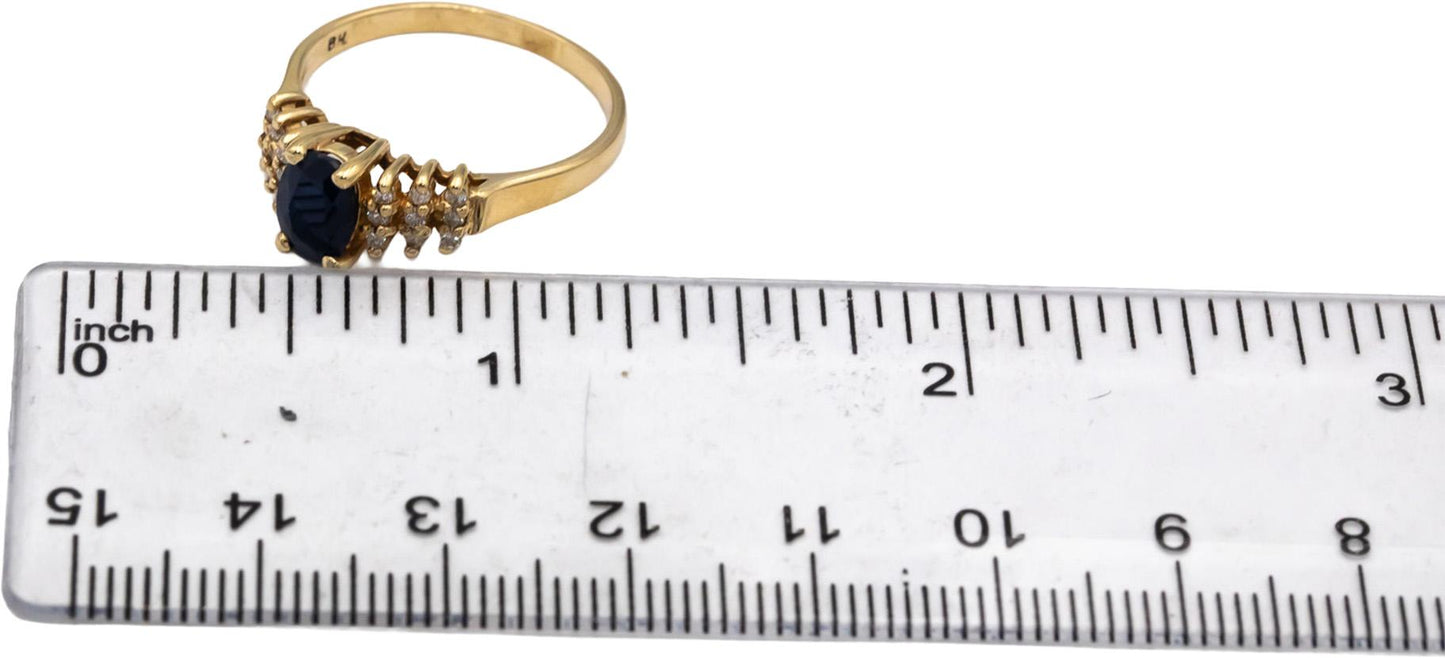 14k Yellow Gold Oval Sapphire Round Diamond Cocktail Ring 0.65CTW Size 8