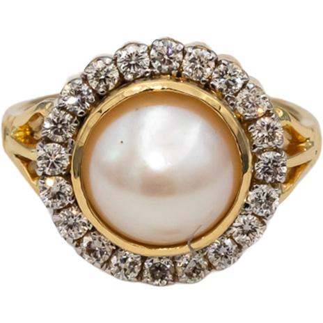 18k Yellow Gold VS Round Diamond and Mabe Pearl Cocktail Ring 0.58CT Size 5.75