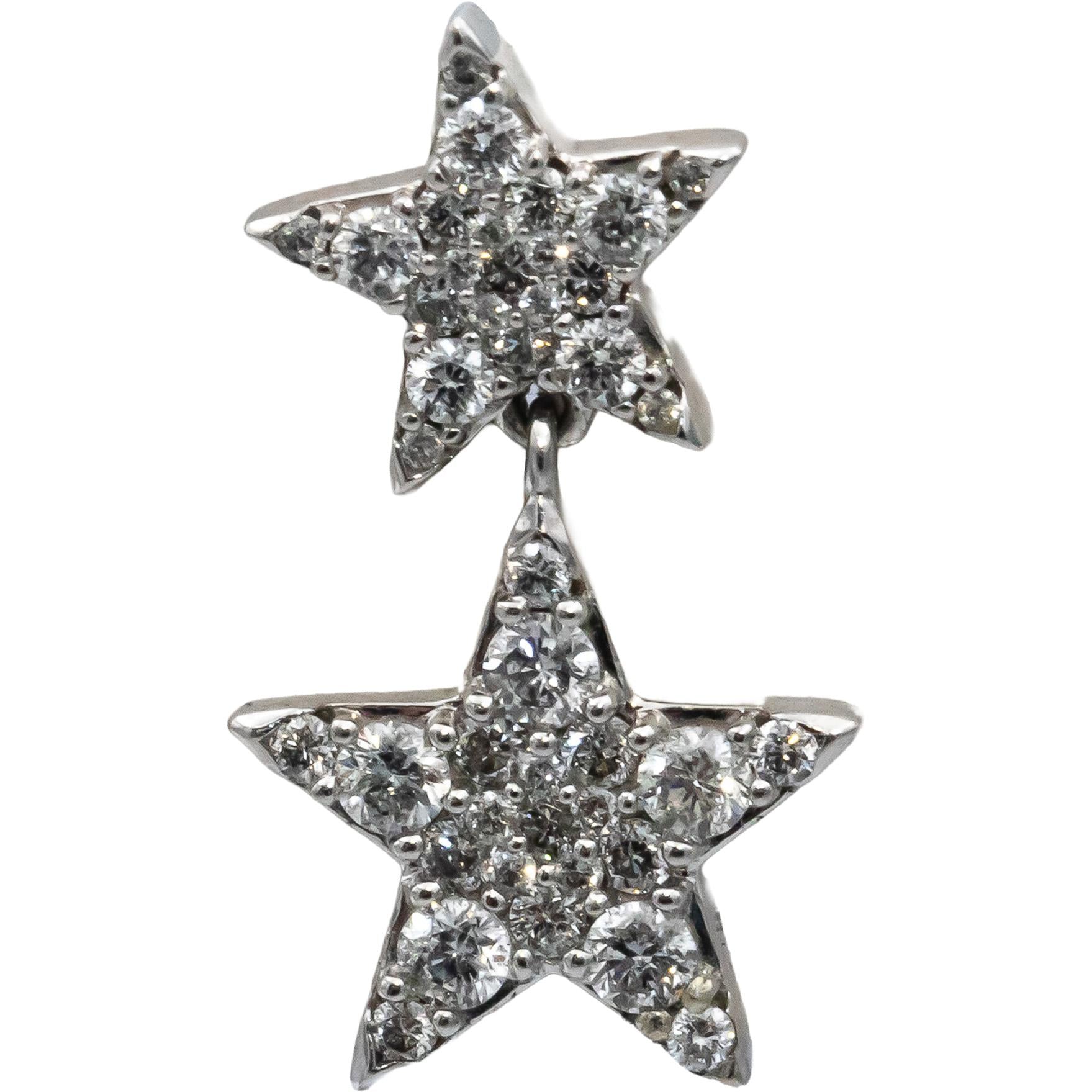 10k White Gold Round Diamond Cluster Drop Dangle Star Earrings 1.0CT