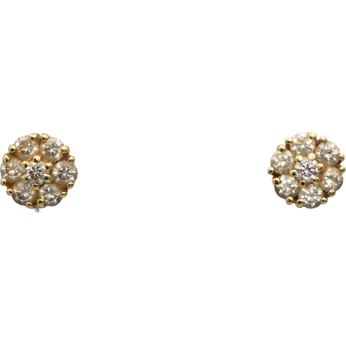 14k Yellow Gold Round Diamond Cluster Flower Screw Back Stud Earrings 0.70CT