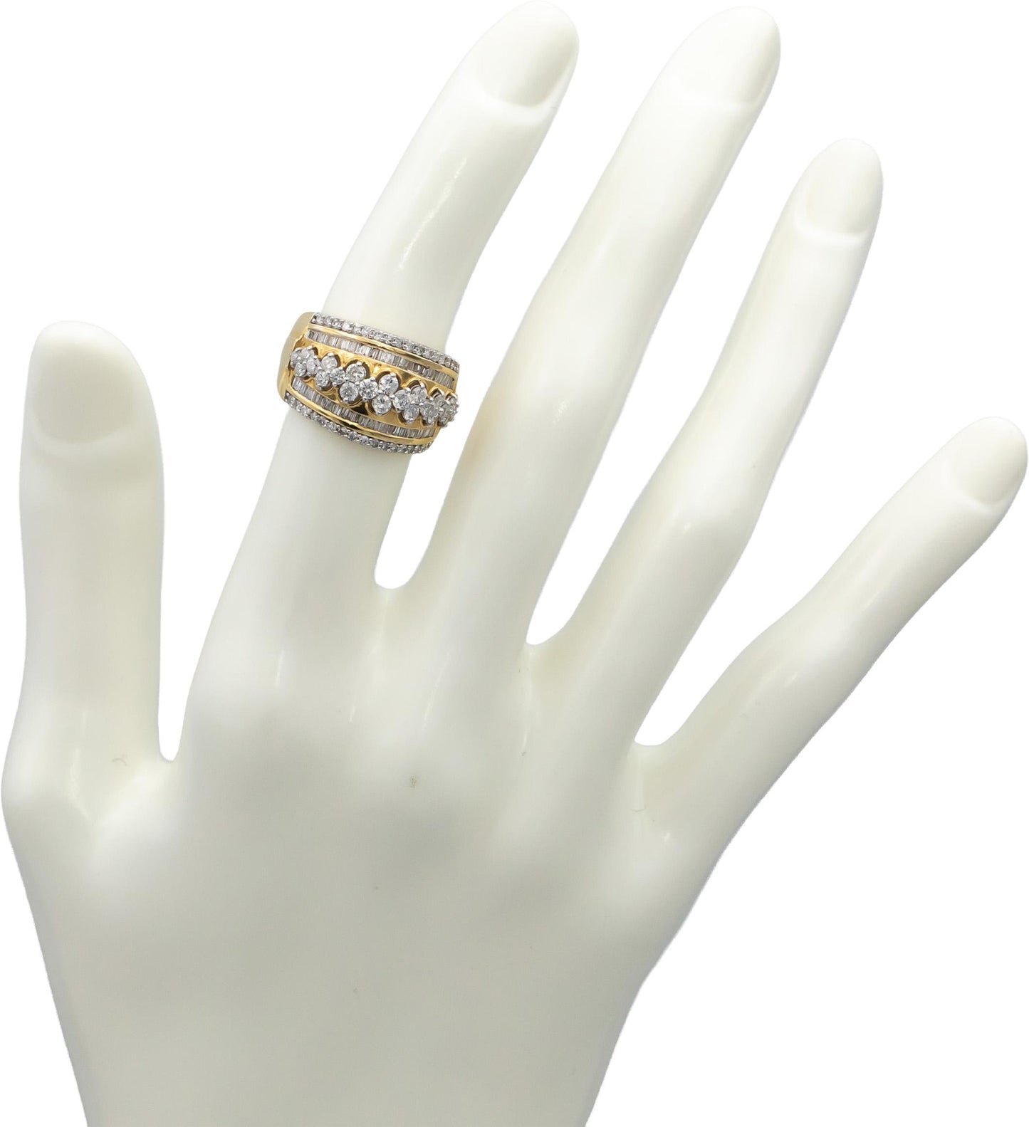 14k Yellow Gold Round and Baguette Cut Diamond Cocktail Ring 0.75CT Size 5