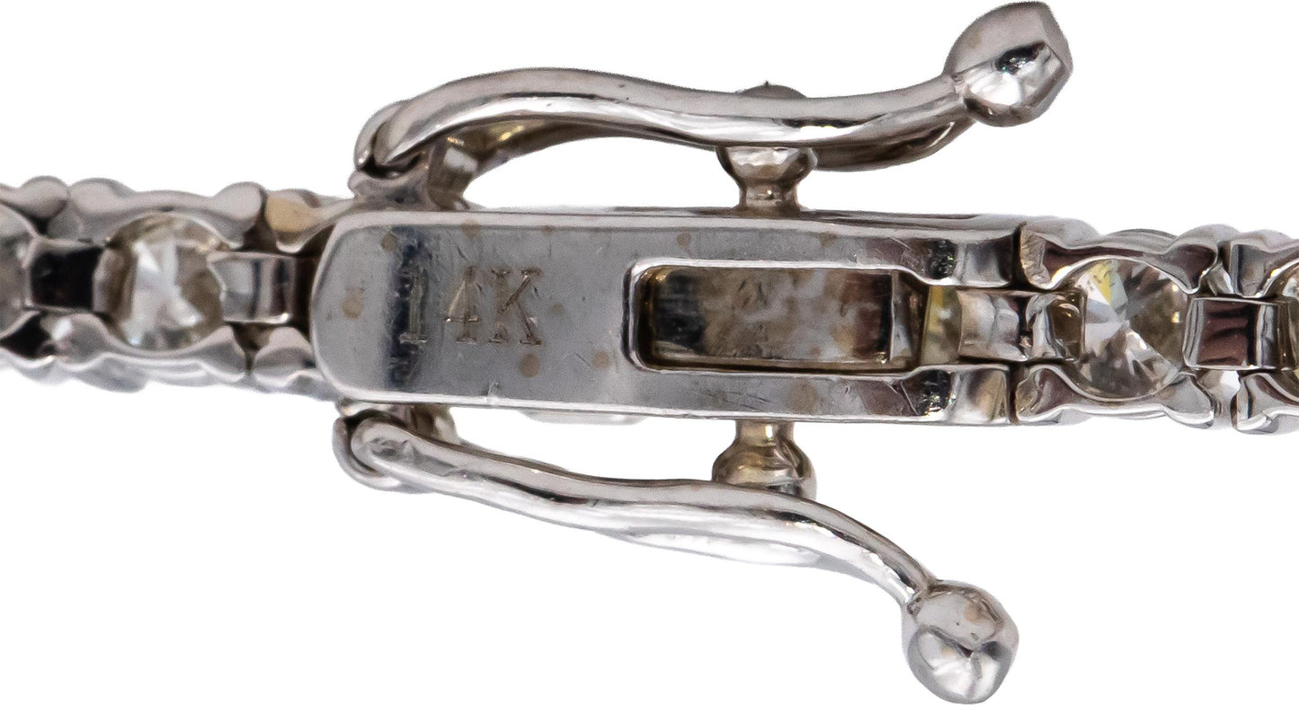 14k White Gold Round Diamond Tennis Bracelet 5.15CT