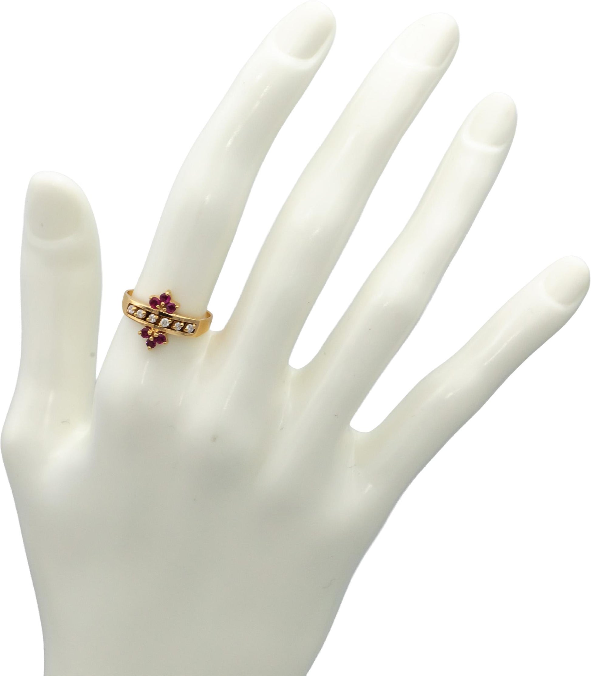 14k Yellow Gold Ruby and Diamond Cocktail Ring 0.20CT Size 6.5