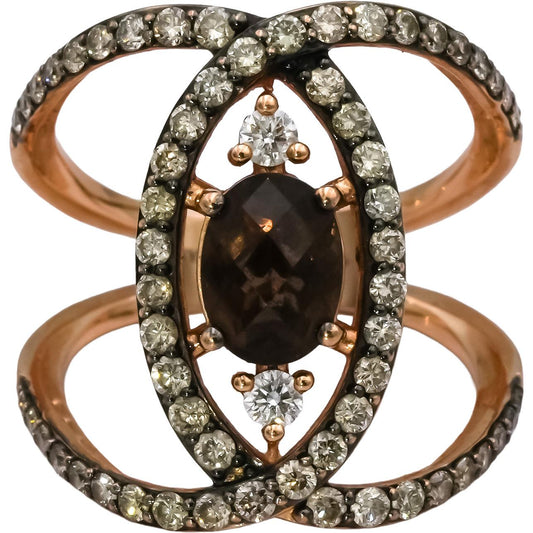 LE VIAN 14k Rose Gold White & Chocolate Diamond Smokey Quartz Ring 1.75CTW