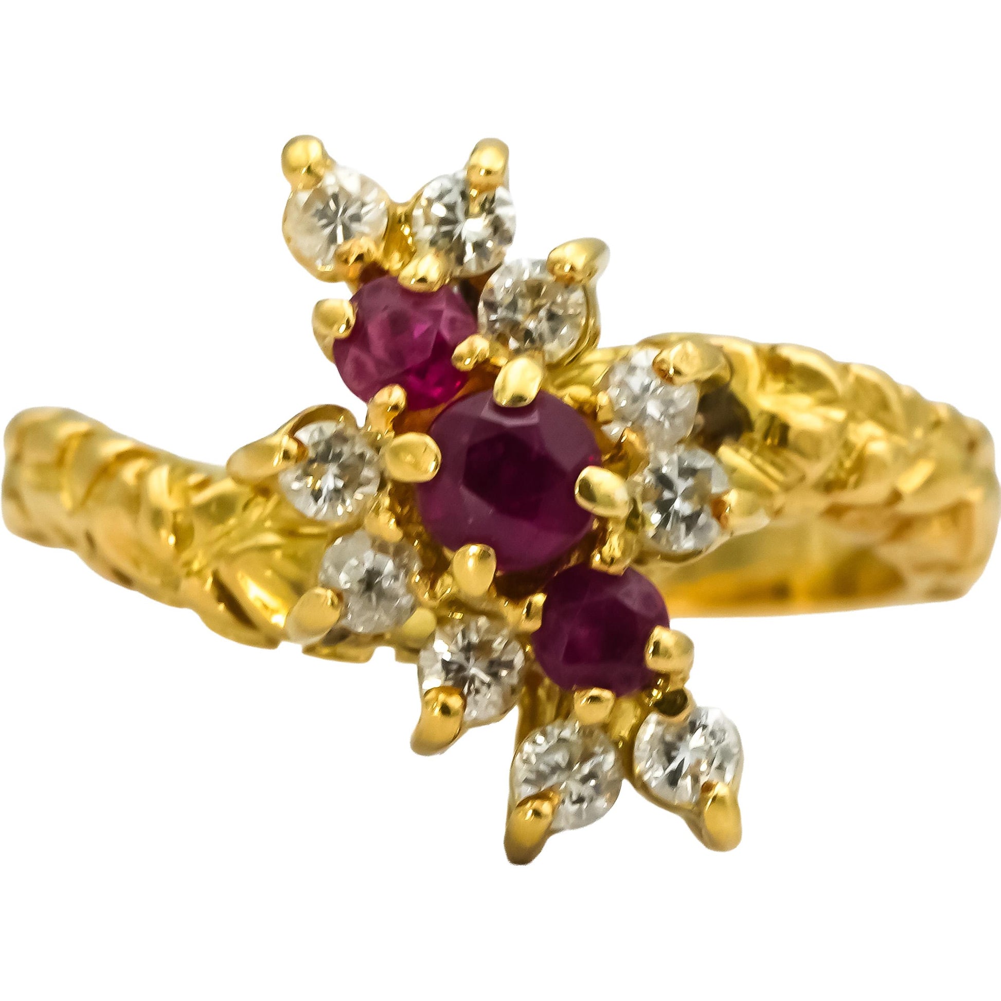18k Yellow Gold Round Ruby and Diamond Cocktail Ring 0.50CT Size 5.5