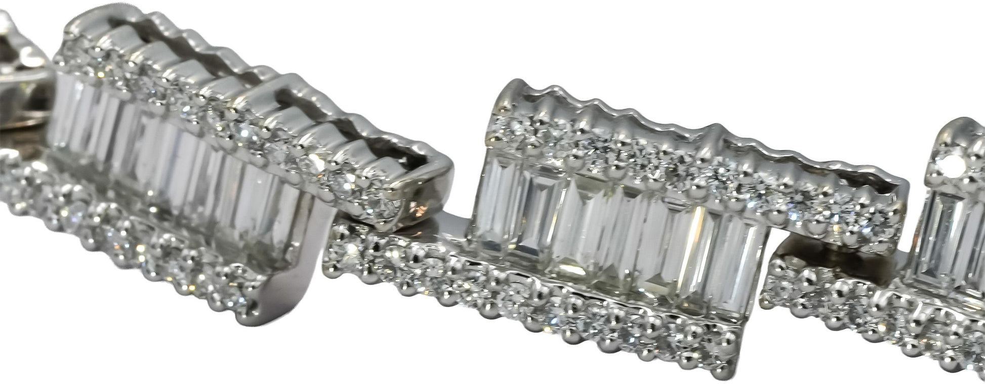 14k White Gold VS Round and Emerald Cut Diamond Fancy Link Bracelet 6.50CT