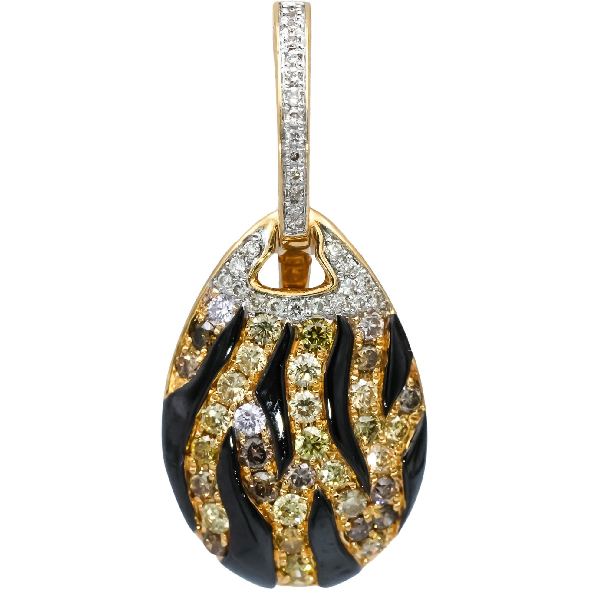 14k Yellow Gold Round Diamond & Enamel Animal Stripe Drop Dangle Earrings 1.25CT