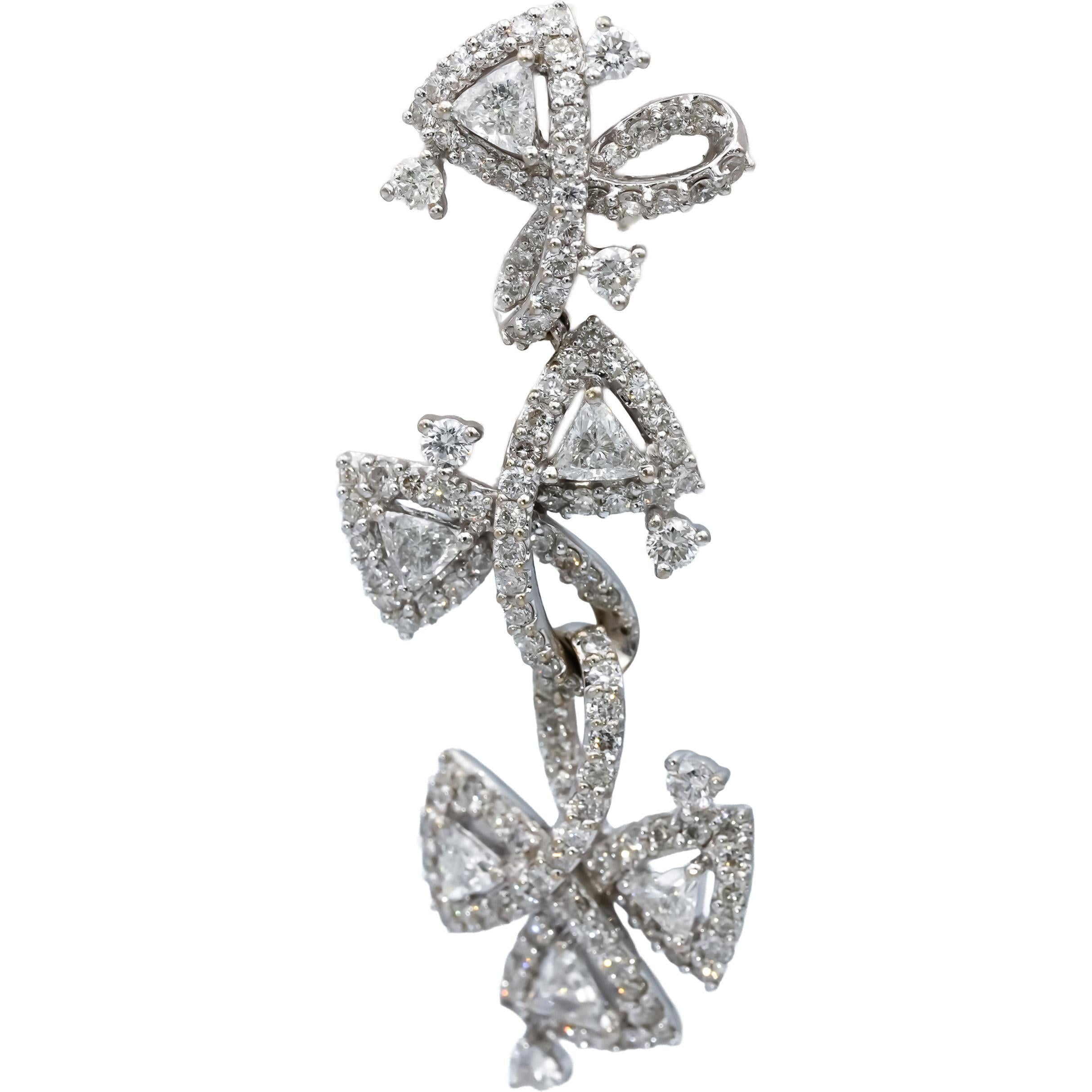 18k White Gold VS Round & Trillion Cut Diamond Drop Dangle Earrings 4.0CT