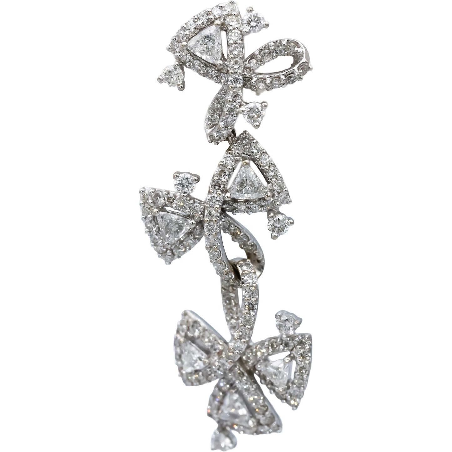 18k White Gold VS Round & Trillion Cut Diamond Drop Dangle Earrings 4.0CT