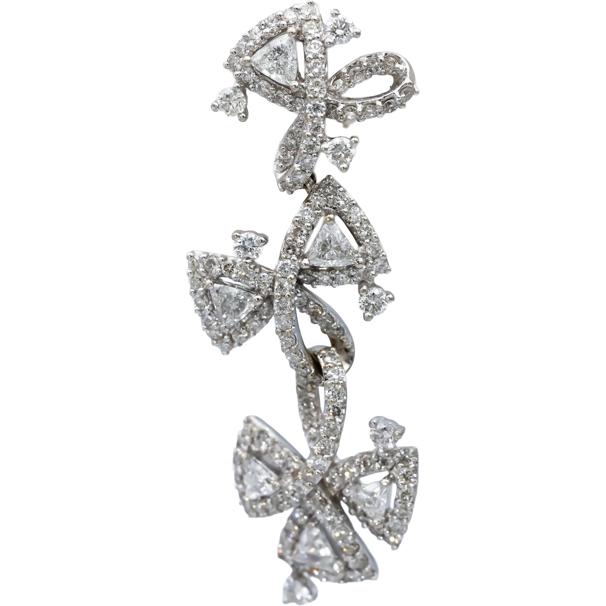 18k White Gold VS Round & Trillion Cut Diamond Drop Dangle Earrings 4.0CT
