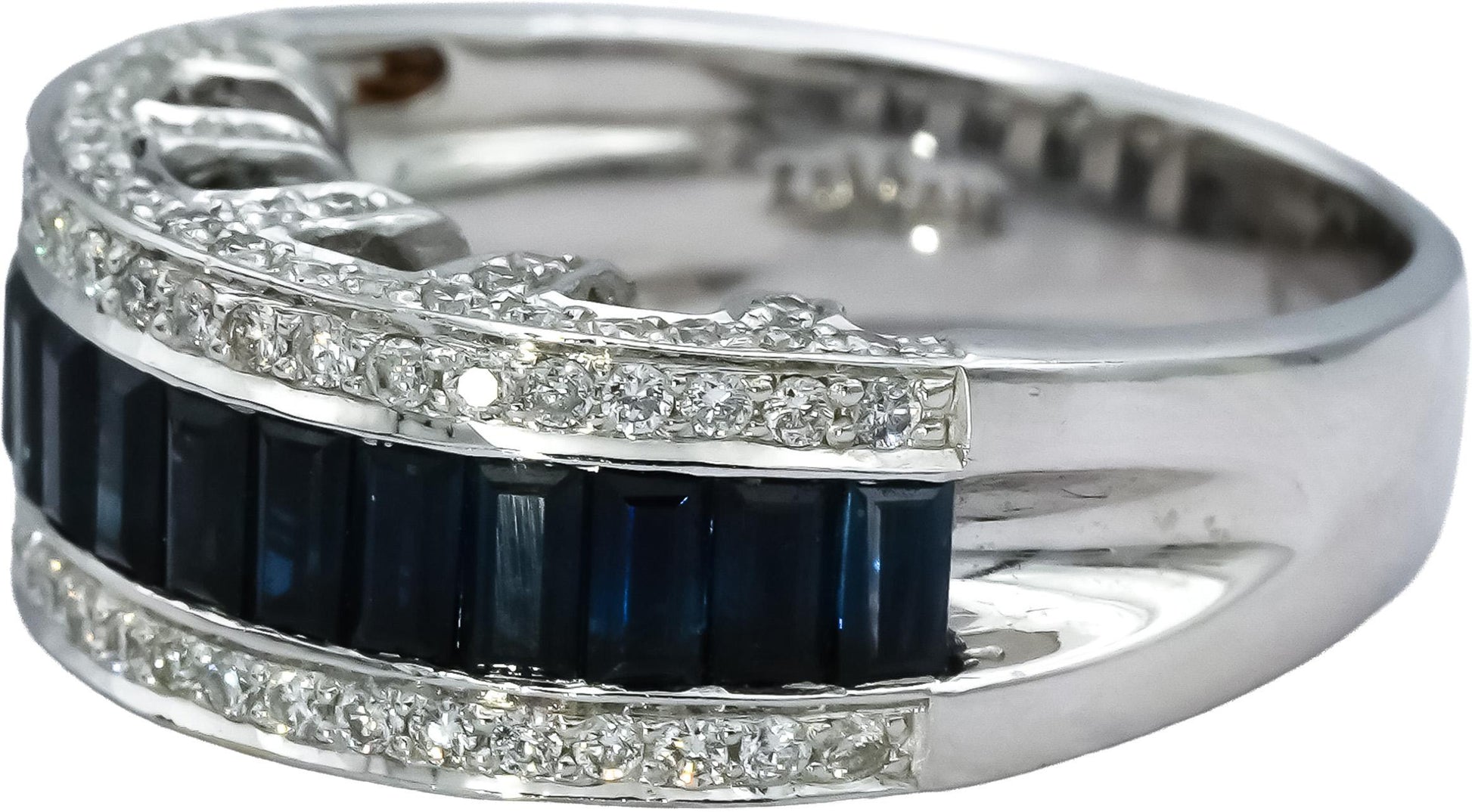 LE VIAN 14k White Gold Diamond and Sapphire Band Ring 2.25CTW Size 7.75