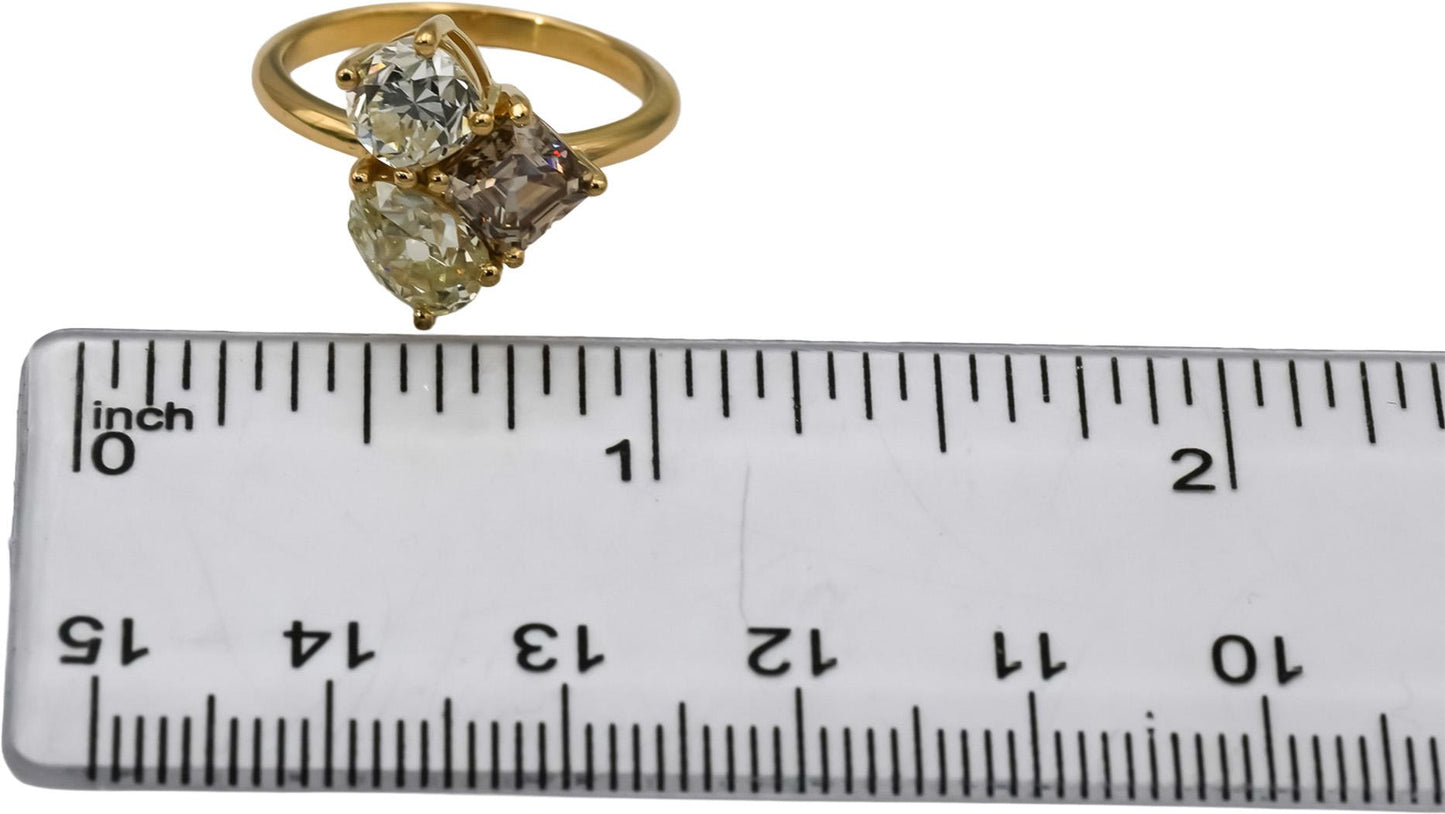 18k Yellow Gold Diamond Three-Stone Ring 2.95CT Size 6.25