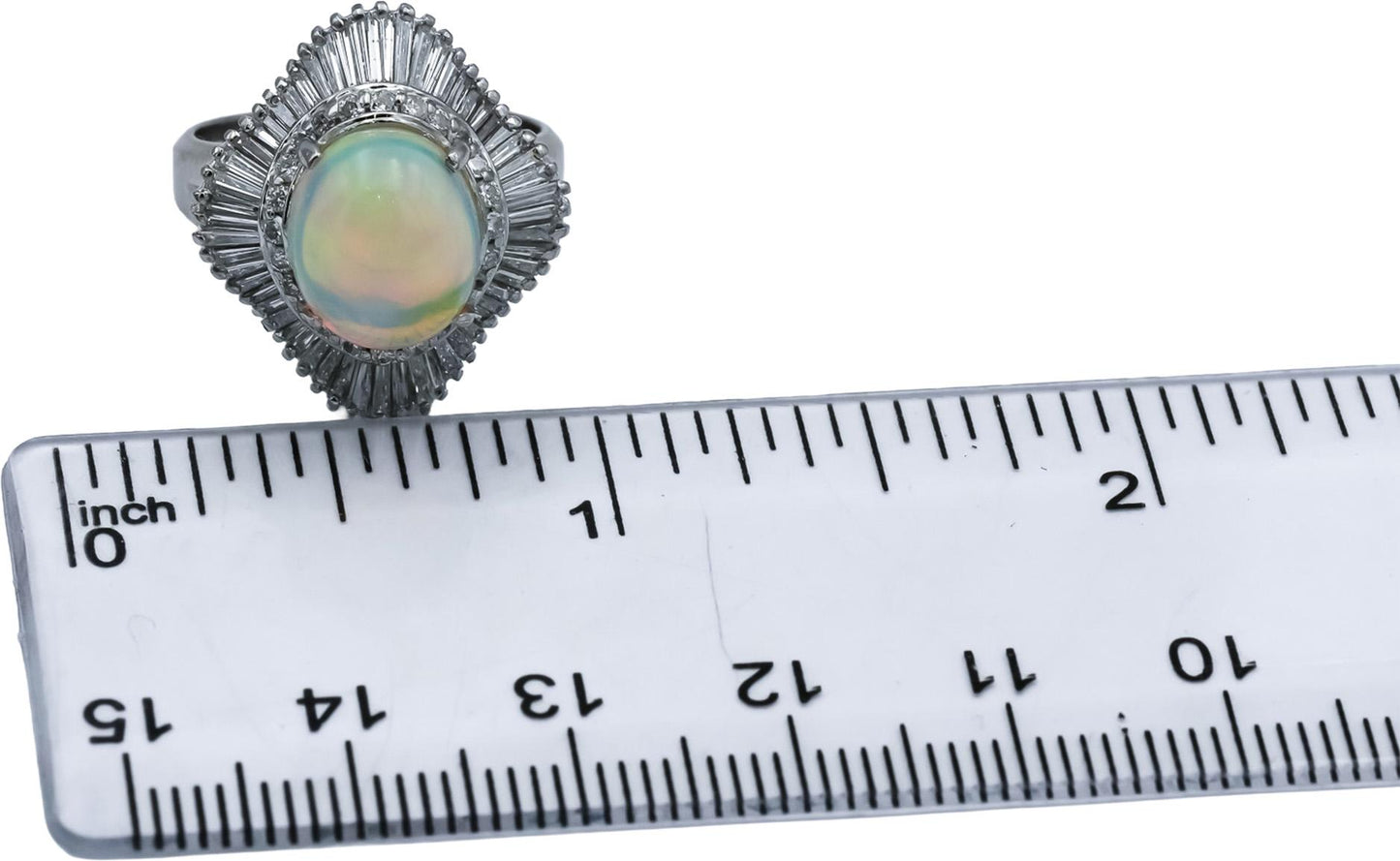 Platinum VS Diamond and Cabochon Opal Cocktail Ring 3.77CTW Size 5.75