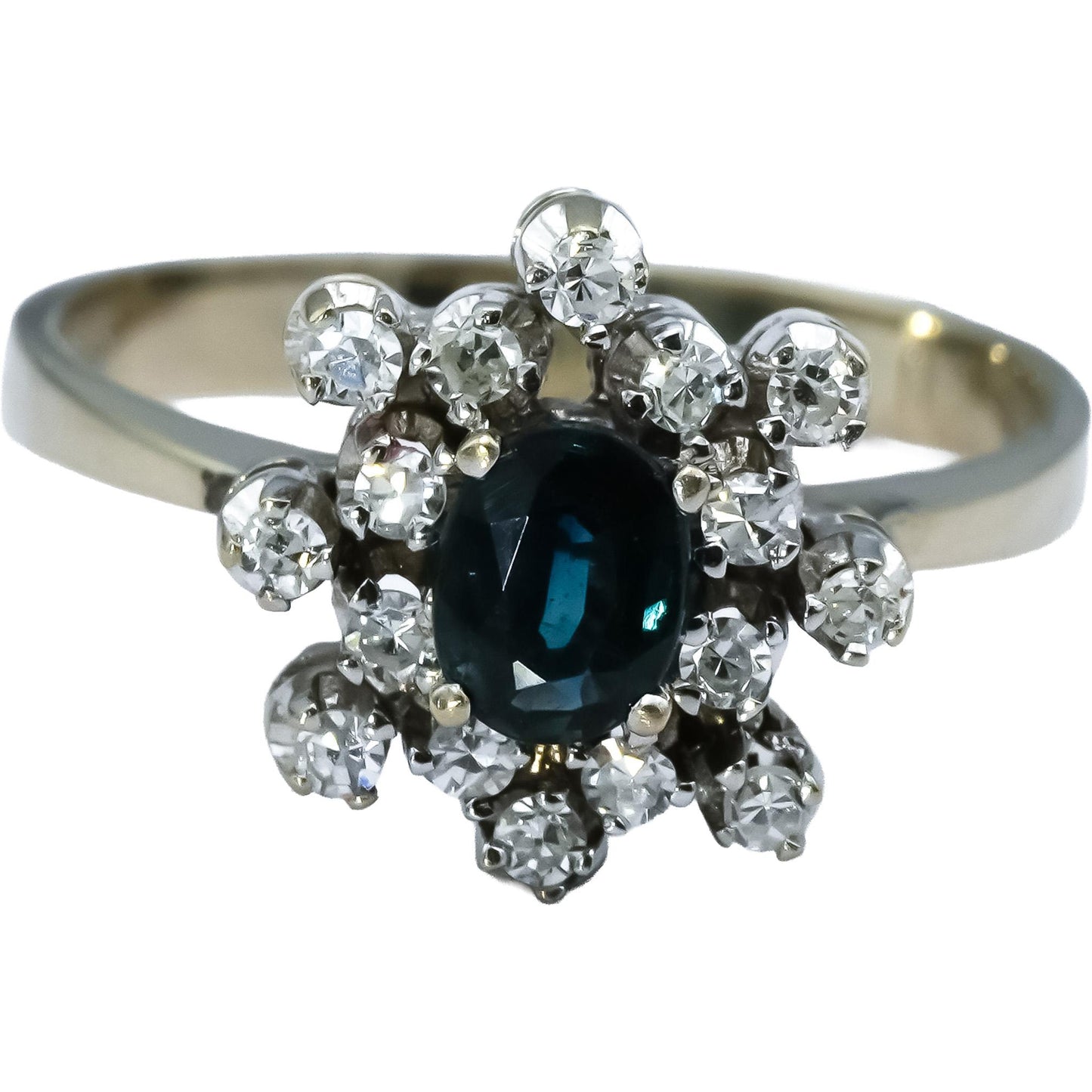 14k White Gold Blue Sapphire & Diamond Cluster Cocktail Ring 0.50CT Size 6.75