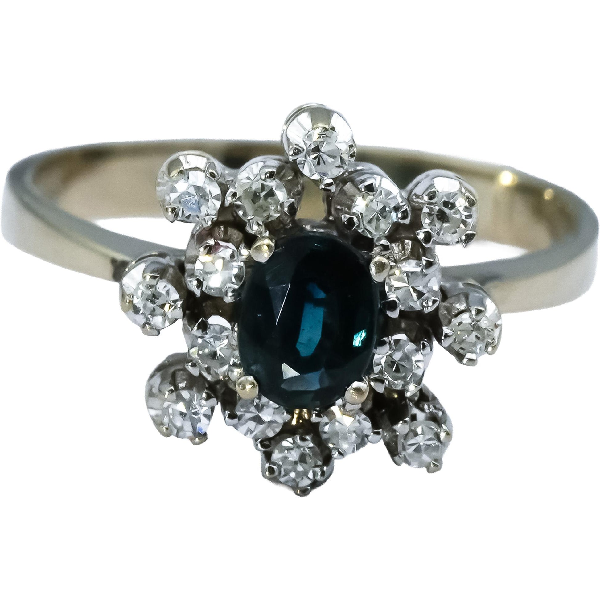 14k White Gold Blue Sapphire & Diamond Cluster Cocktail Ring 0.50CT Size 6.75