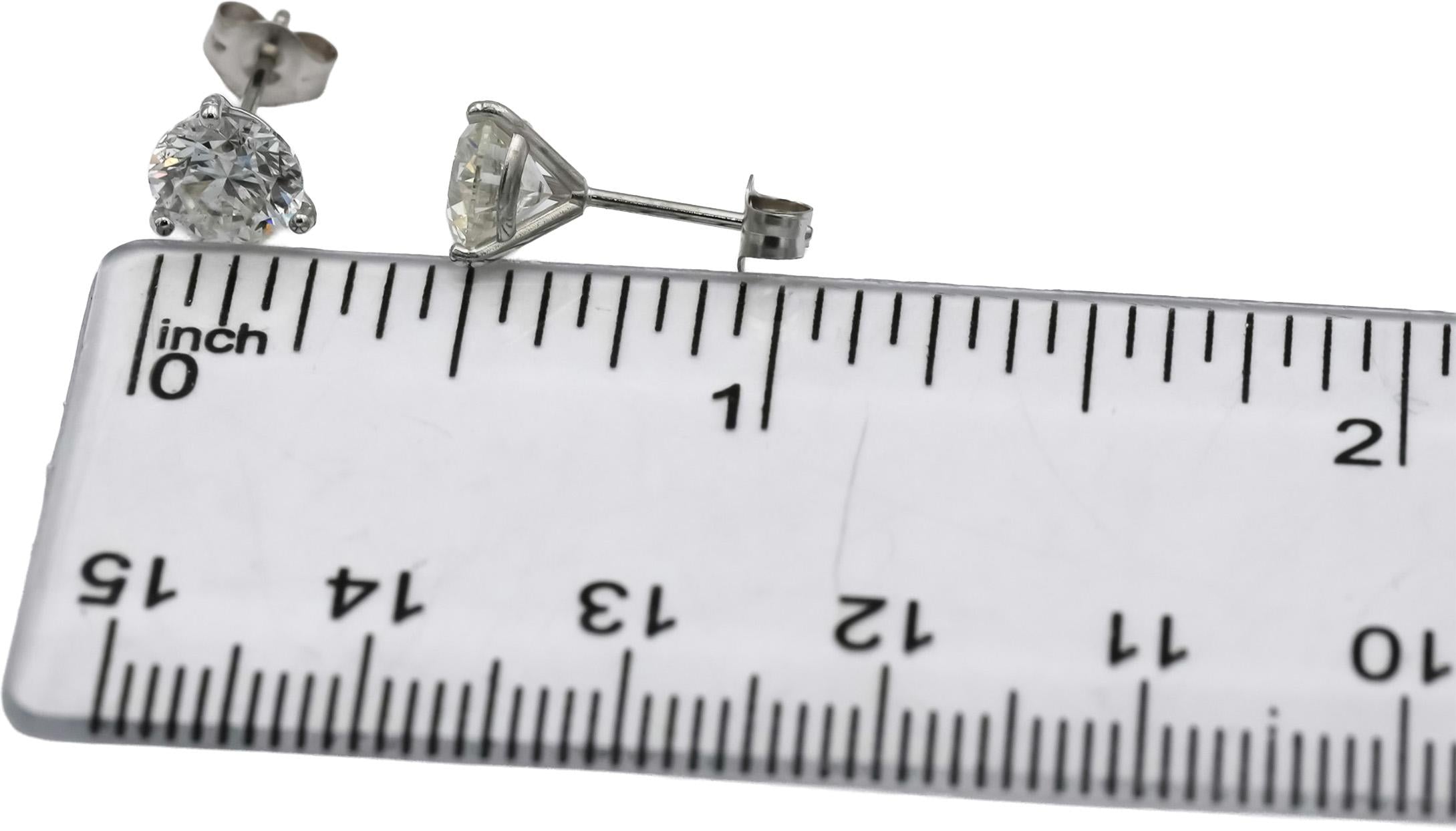 14k White Gold Round Diamond Martini Style Stud Earrings 2.12CT