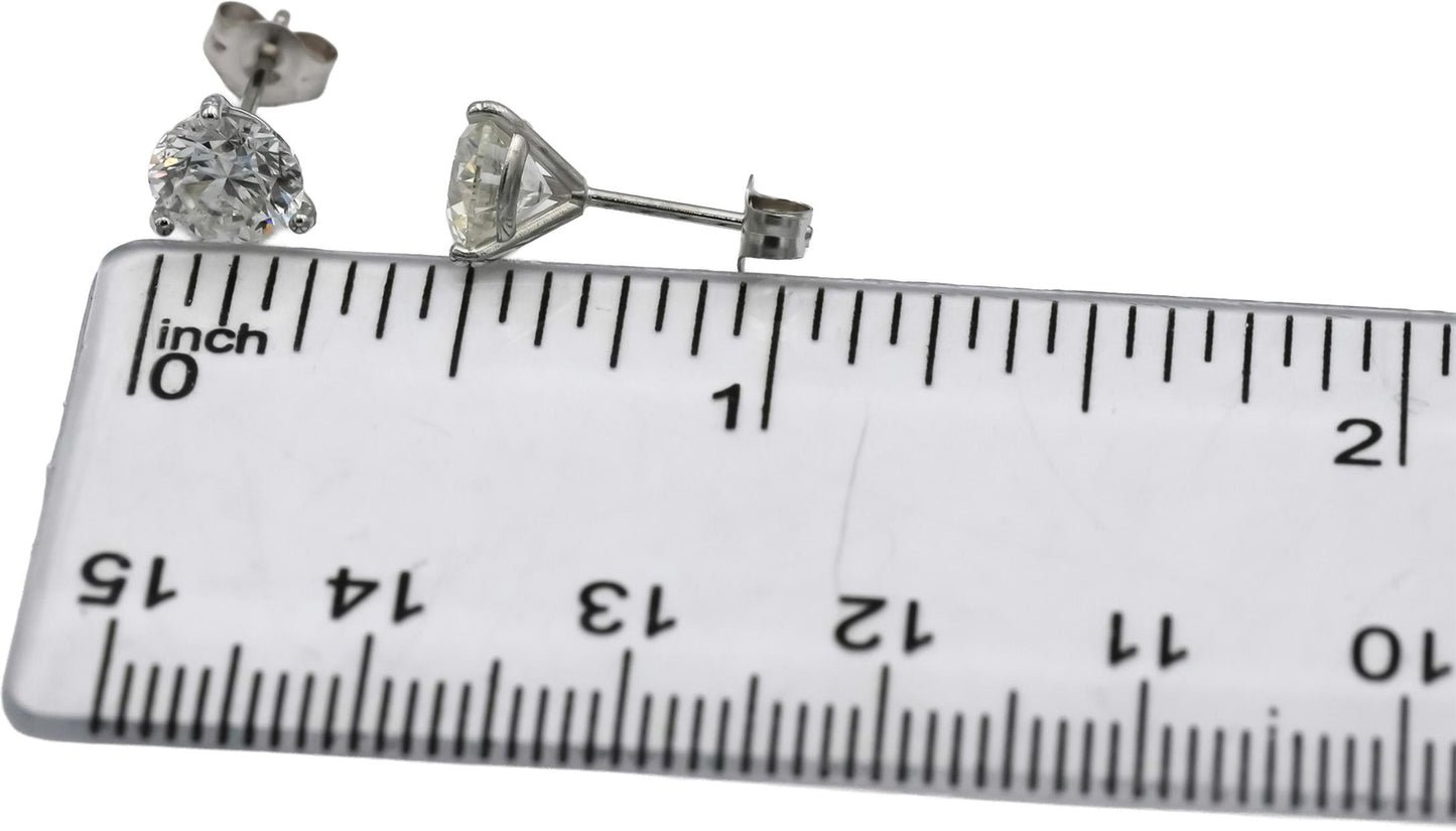 14k White Gold Round Diamond Martini Style Stud Earrings 2.12CT