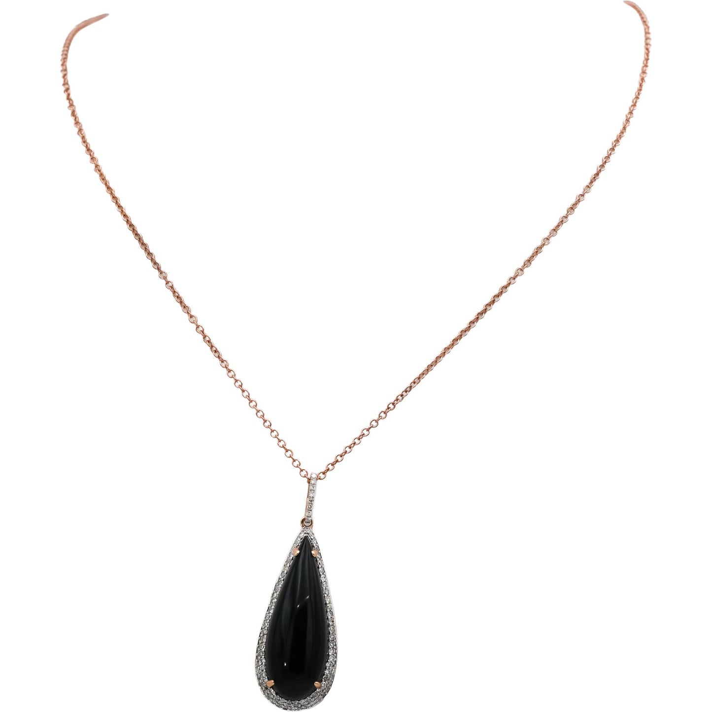 14k Rose Gold Diamond and Black Onyx Pendant Necklace 0.25CT