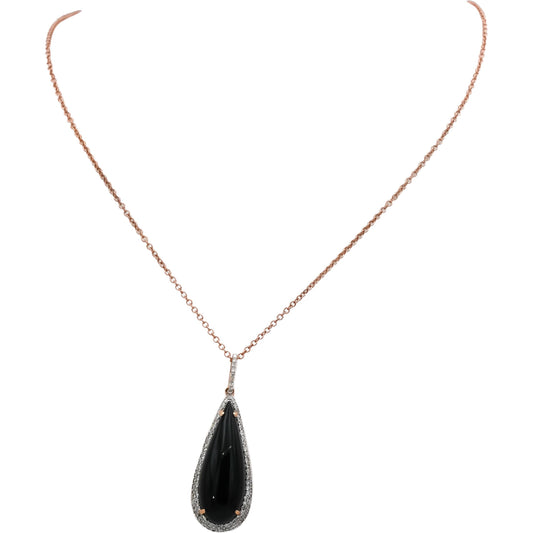 14k Rose Gold Diamond and Black Onyx Pendant Necklace 0.25CT