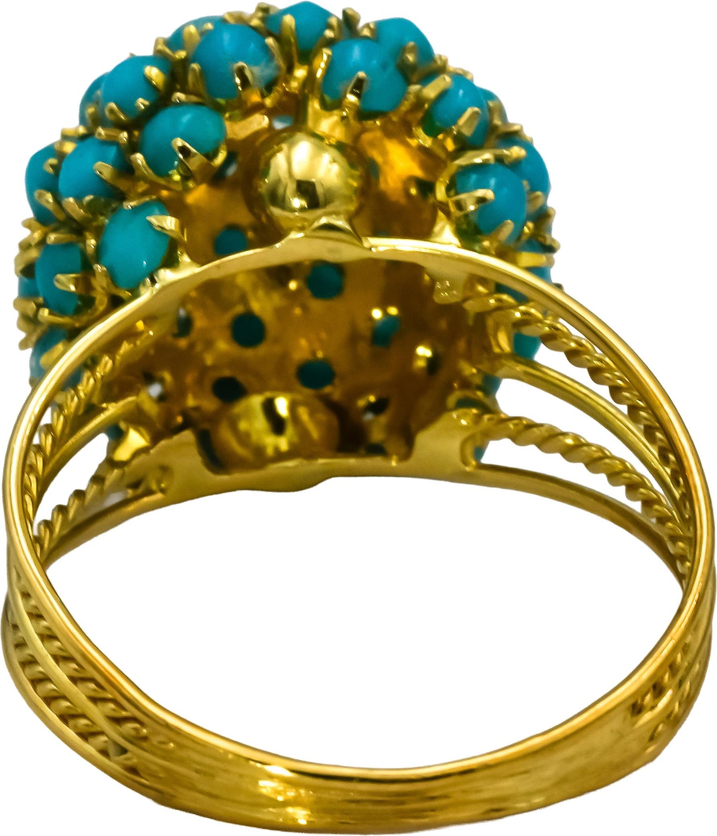 18k Yellow Gold Cabochon Turquoise Cluster Dome Ring Size 8.25