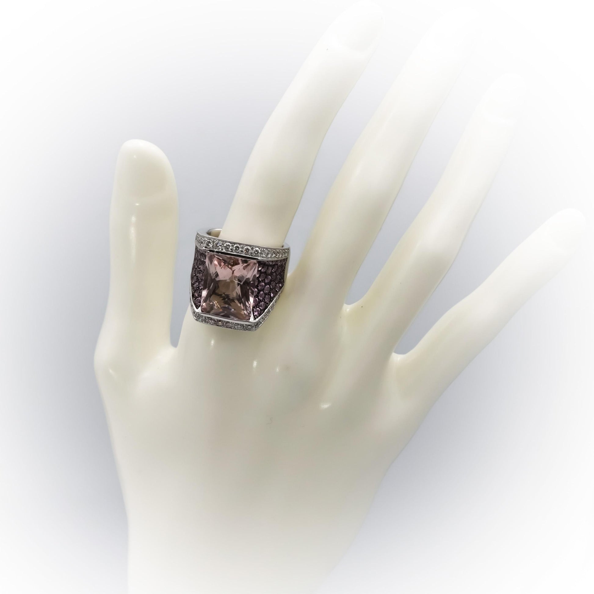 18k White Gold VS Morganite Diamond and Sapphire Cocktail Ring 13.36CT Size 7