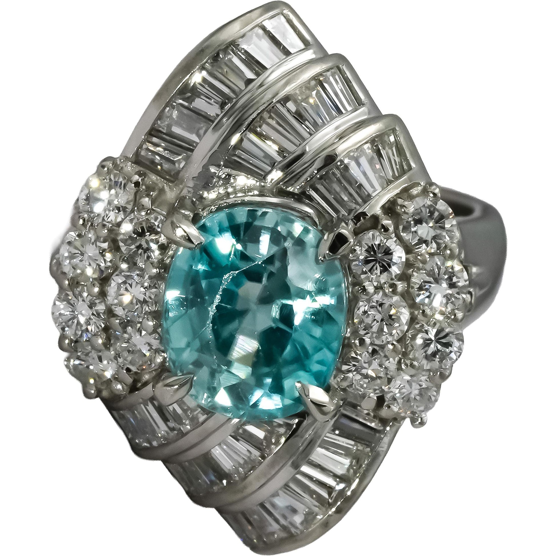 Platinum VS Diamond and Blue Zircon Cocktail Ring 4.92CT Size 4.75