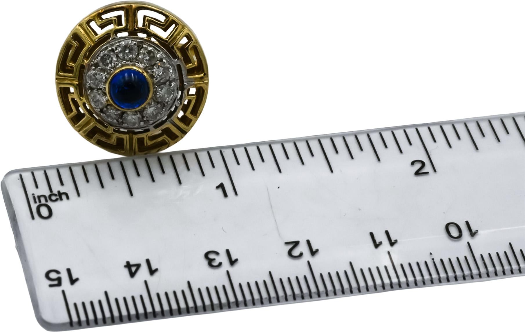 14k Yellow & White Gold Diamond Cabochon Sapphire Greek Key Ring .50CT Size 5