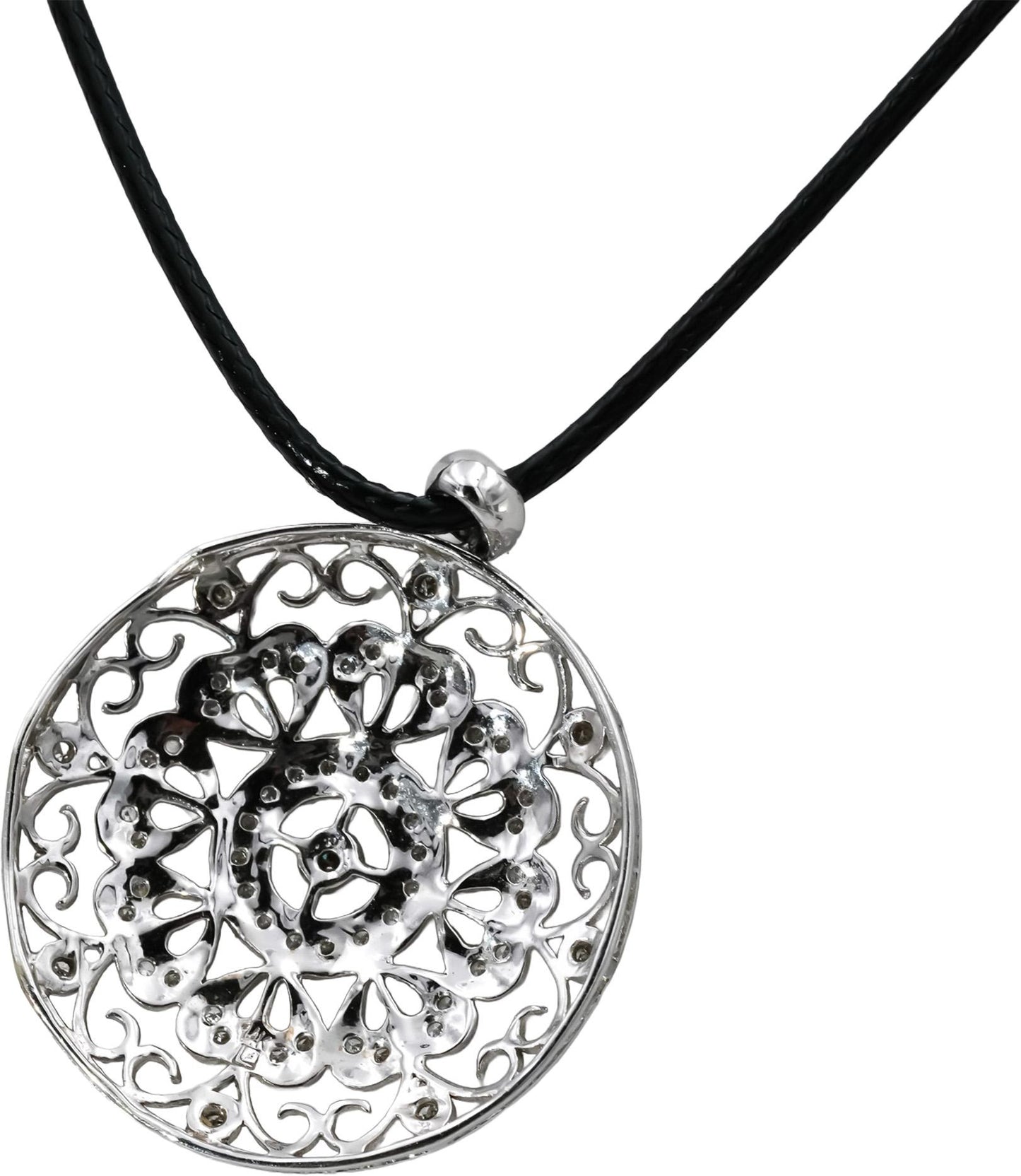 14k White Gold Round Diamond Floral Circle Pendant Necklace 0.25CT
