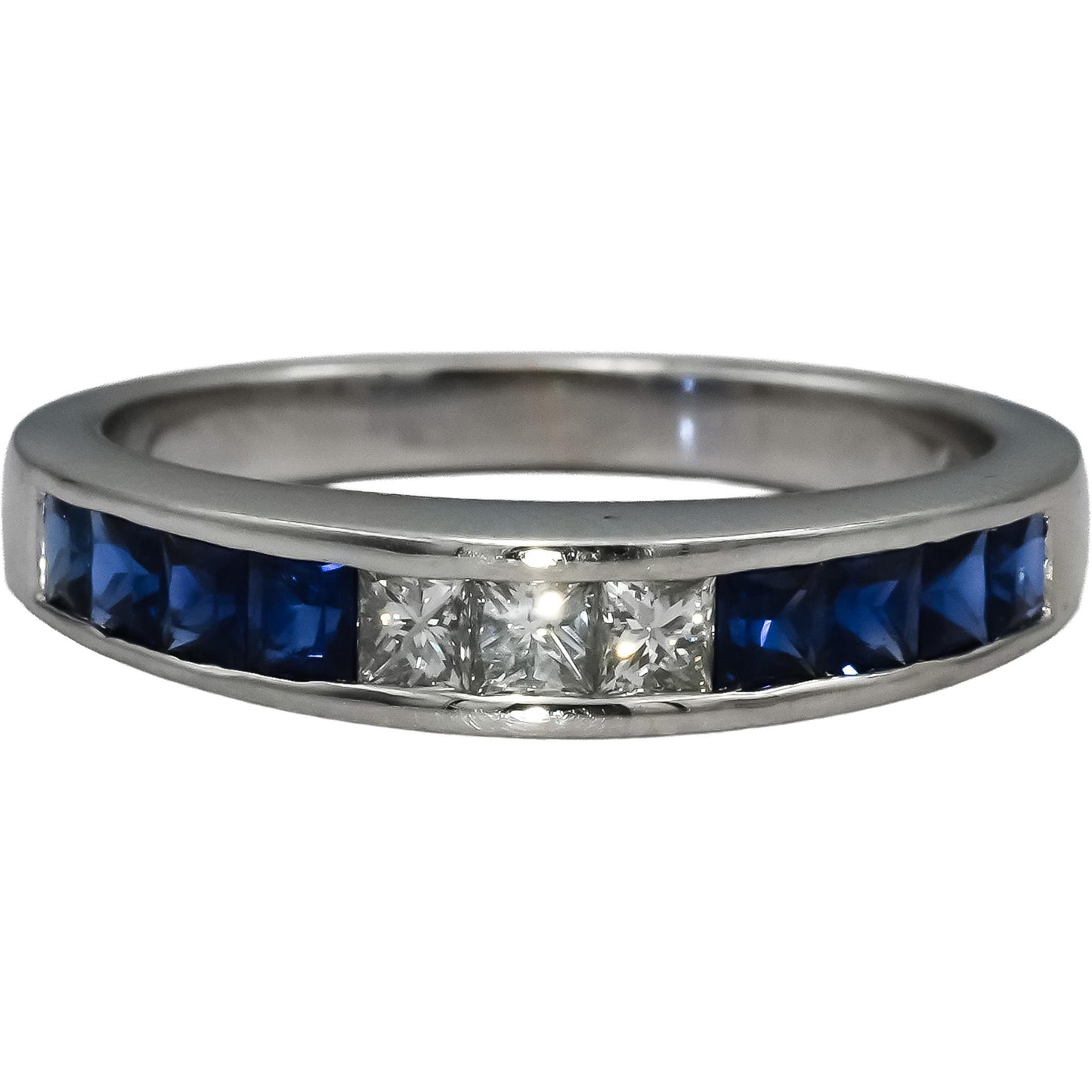 18k White Gold VS Diamond and Blue Sapphire Band Ring 1.0CT Size 7