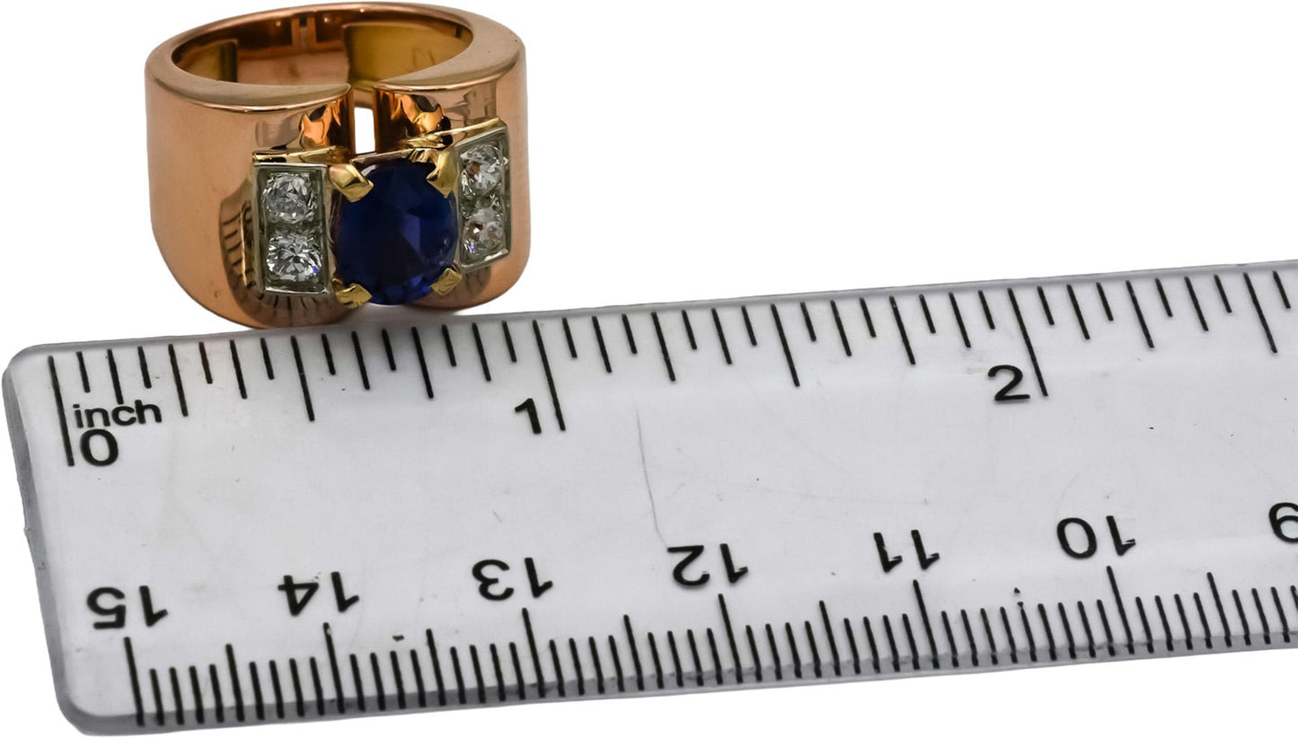 18k Rose Gold Retro Antique VS Diamond and Sapphire Ring 2.25CT Size 4.75