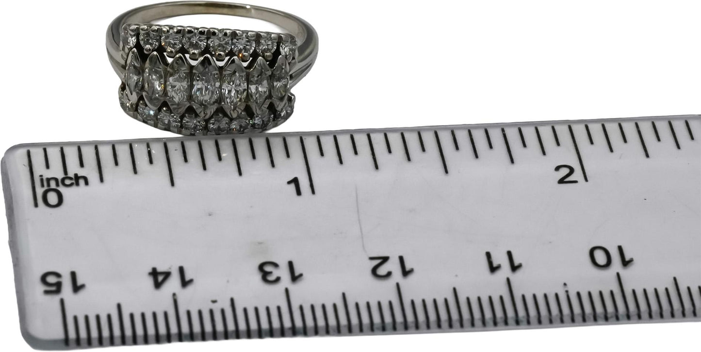 Vintage 14k White Gold VS Round and Marquise Diamond Ring 1.0CT Size 7