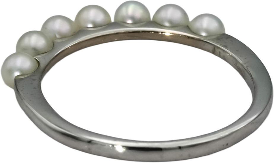 MIKIMOTO 18k White Gold 3.5mm Akoya Pearls Band Ring Size 9.5 w/ Box