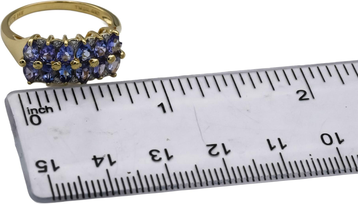 14k Yellow Gold Pear Tanzanite Cocktail Ring 2.40CT Size 8.25 w/ Diamond Accents