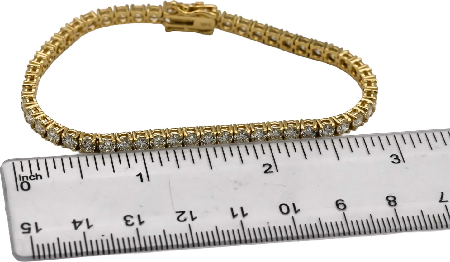 14k Yellow Gold VS Round Diamond Tennis Bracelet 7.01CT