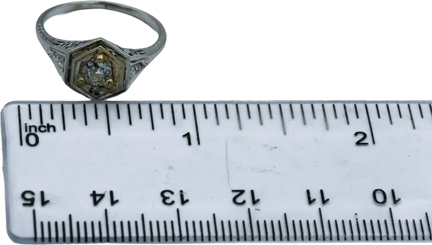 Art Deco Antique Platinum Diamond Filigree Ring 0.35CT Size 6.5