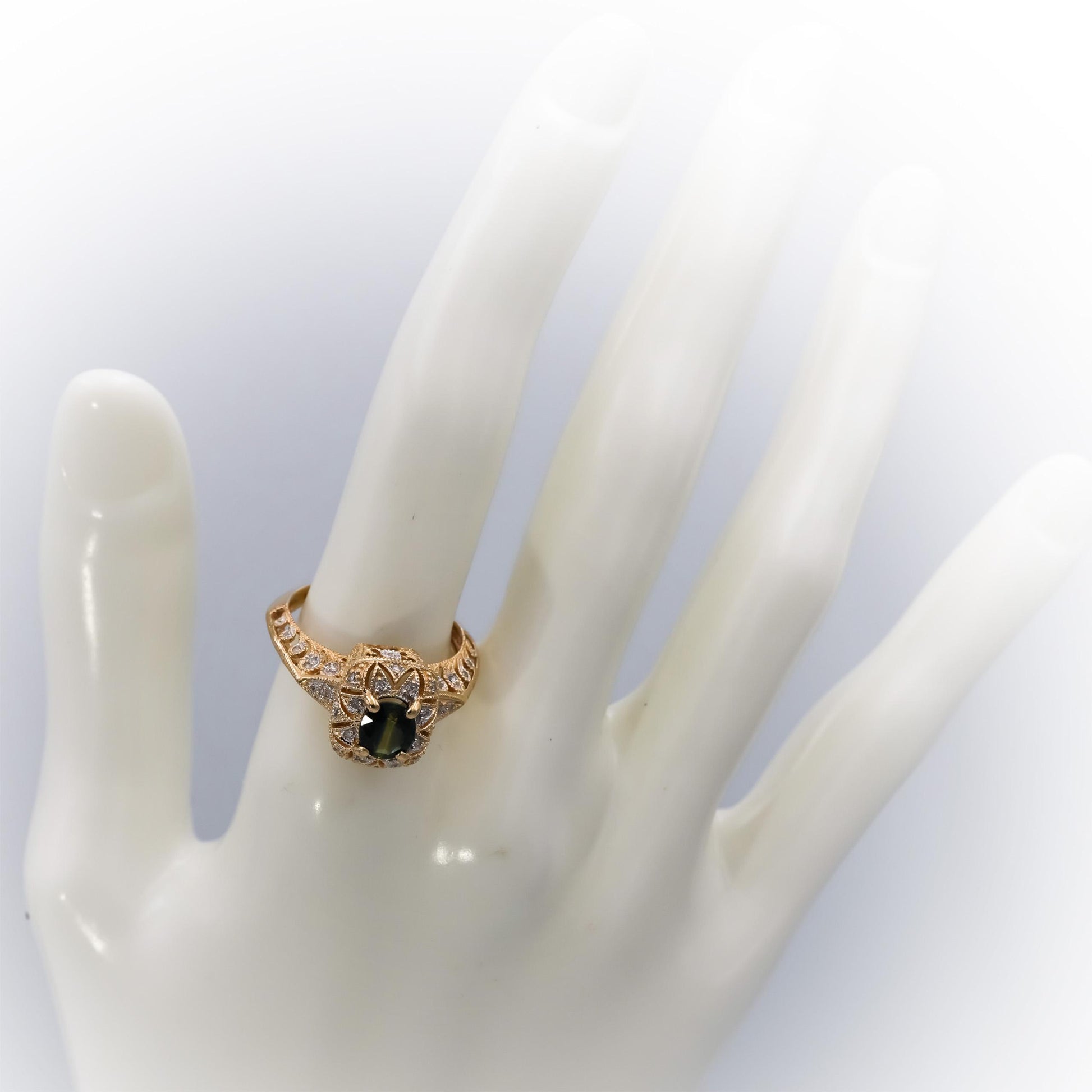 14k Yellow Gold Diamond and Bi-Color Sapphire Cocktail Ring 1.28CT Size 8
