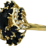 14k Yellow Gold White and Blue Sapphire Cluster Cocktail Ring 3.0CT Size 8.5