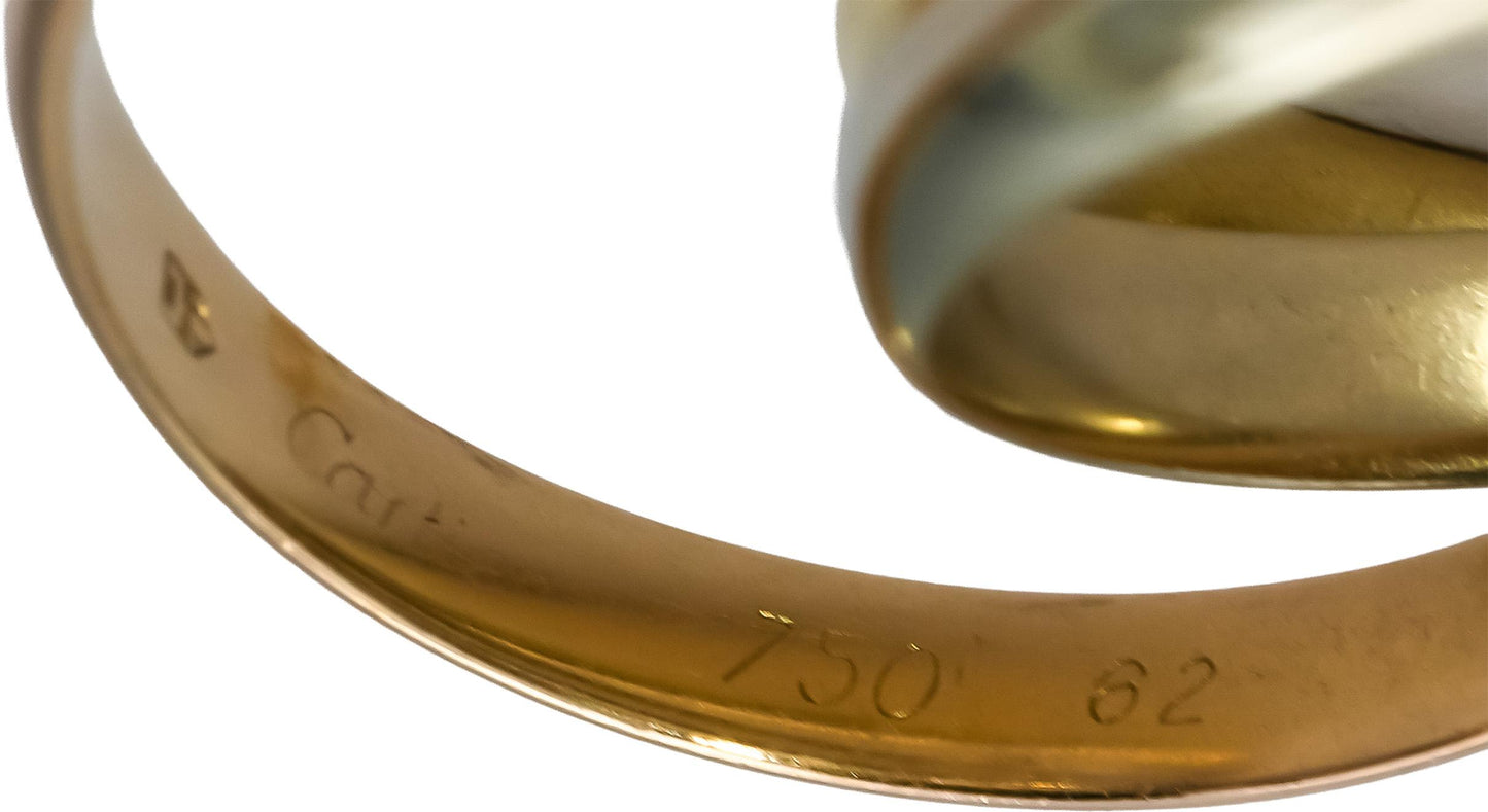 CARTIER 18k Yellow Rose White Gold Trinity Rolling Band Ring Size 62