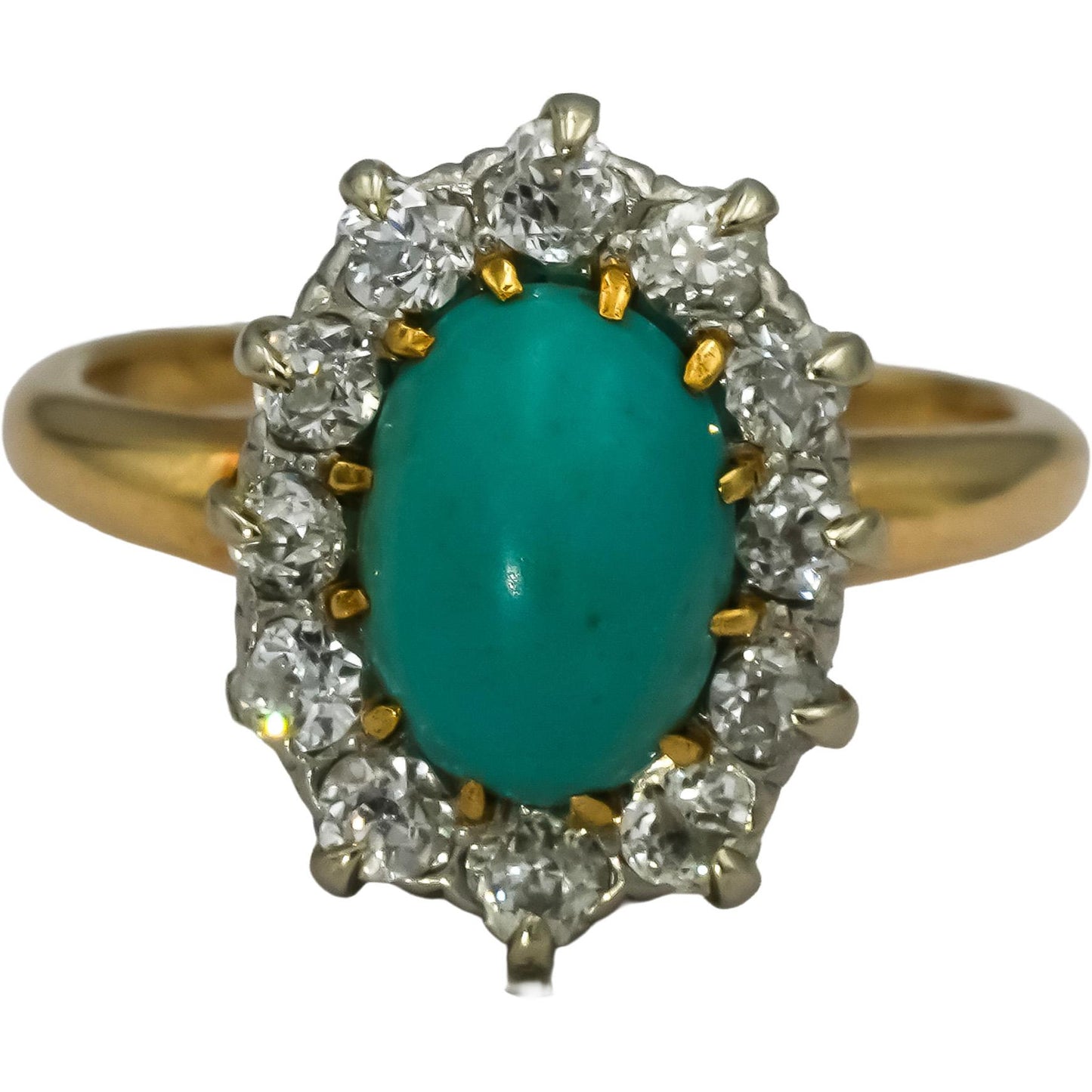 Antique Vintage Deco 18k Yellow Gold Diamond and Turquoise Ring 0.75CT Size 5