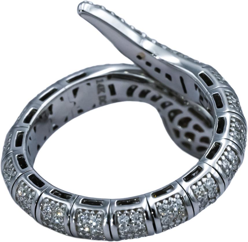 14k White Gold VS Diamond Semi-Flexible Snake Ring 0.75CT Size 7