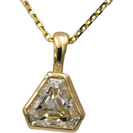 GIA 14k Yellow Gold SI2/J Trillion Step Cut Diamond Pendant Necklace 1.01CT