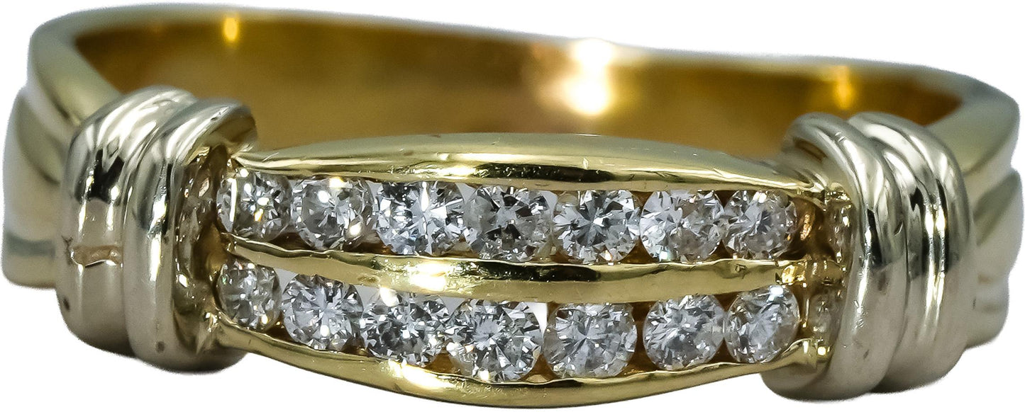 14k Yellow & White Gold Round Diamond Double Row Band Ring 0.33CT Size 8.5